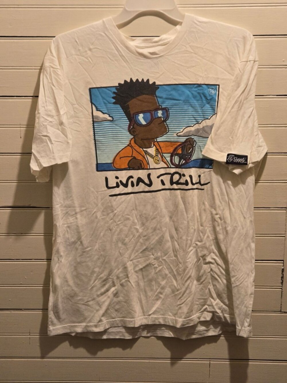 Fly SupplyShirt Mens 2X White Short Sleeve Livin Trill Graphic Tee Miami